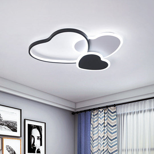 Nordic Acrylic Led Black Flush Mount Ceiling Lamp With Multi - Heart Design - Warm/White Light For