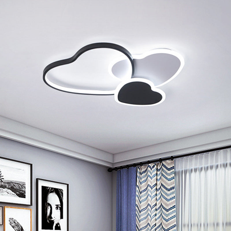 Nordic Acrylic Led Black Flush Mount Ceiling Lamp With Multi-Heart Design - Warm/White Light For