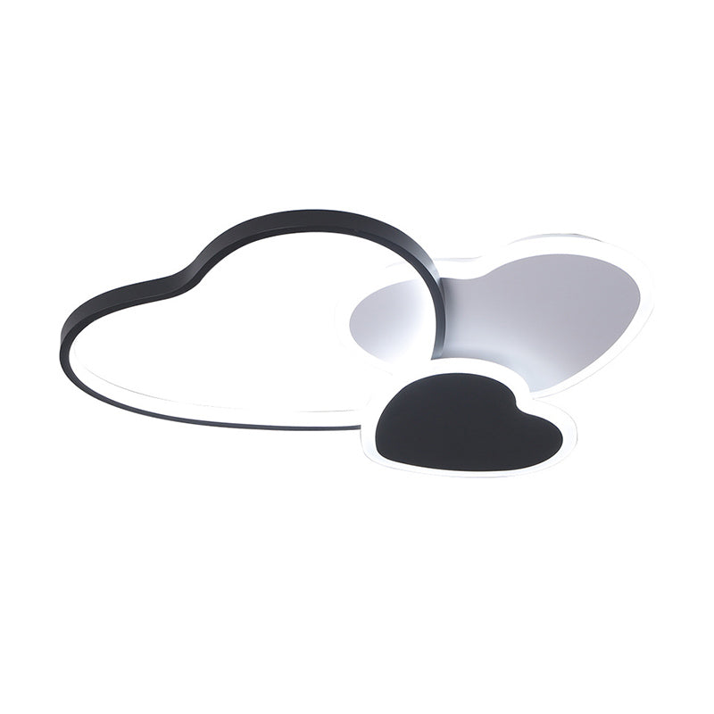 Nordic Acrylic Led Black Flush Mount Ceiling Lamp With Multi-Heart Design - Warm/White Light For