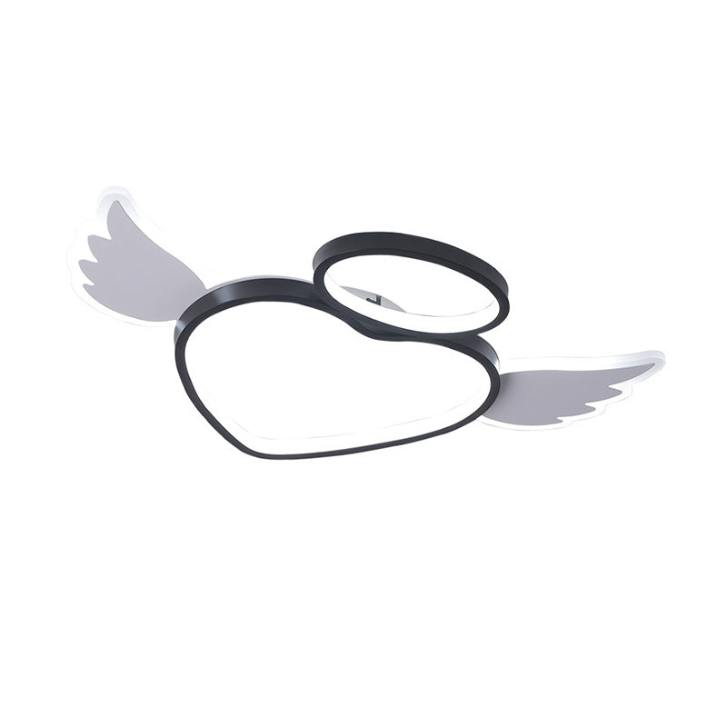 Black Heart With Wing Led Ceiling Fixture: Nordic Acrylic Flush Mount Lighting For Bedroom
