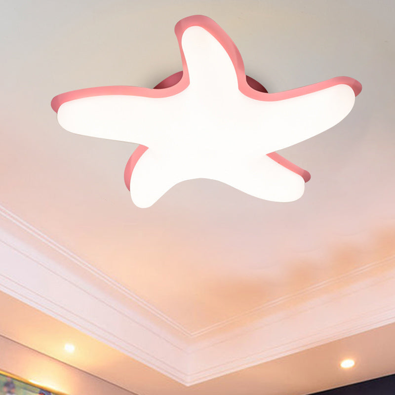 Children’s Starfish Led Nursery Ceiling Light - Grey/Pink/Yellow Flush Mount Fixture