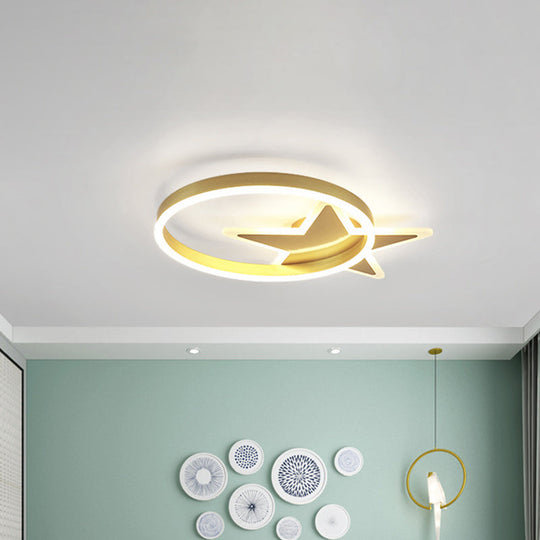 Contemporary Acrylic Star & Circle Led Flush Mount Light - Gold Finish Warm/White Lighting / Warm