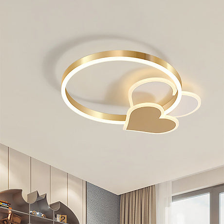 Gold Nordic Led Flush Mount Light With Loving Heart And Star Design /