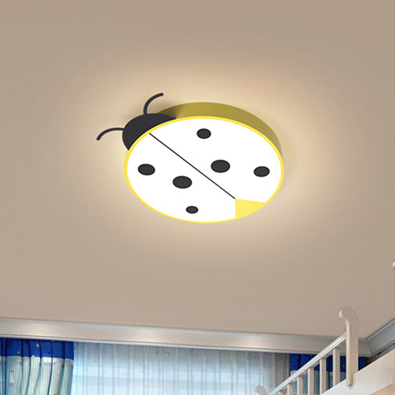 Ladybug Cartoon Led Flush Mount Light Fixture - Fun Acrylic Red/Yellow Flushmount Lighting For