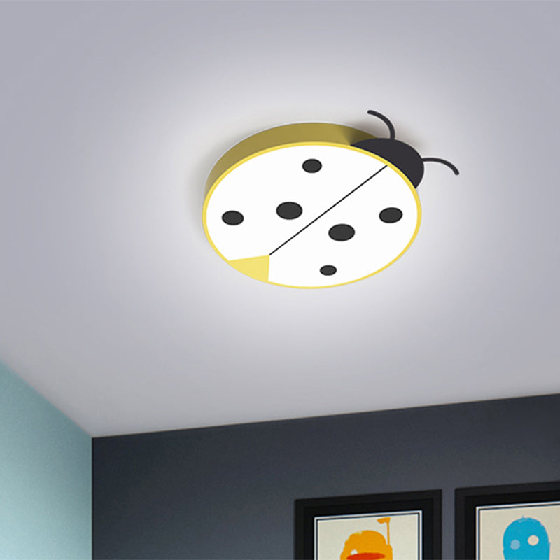 Ladybug Cartoon Led Flush Mount Light Fixture - Fun Acrylic Red/Yellow Flushmount Lighting For