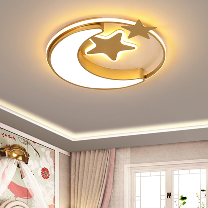 Nordic Led Ceiling Lamp For Children’s Bedroom With Star And Moon Design In Gold Pink Or Blue
