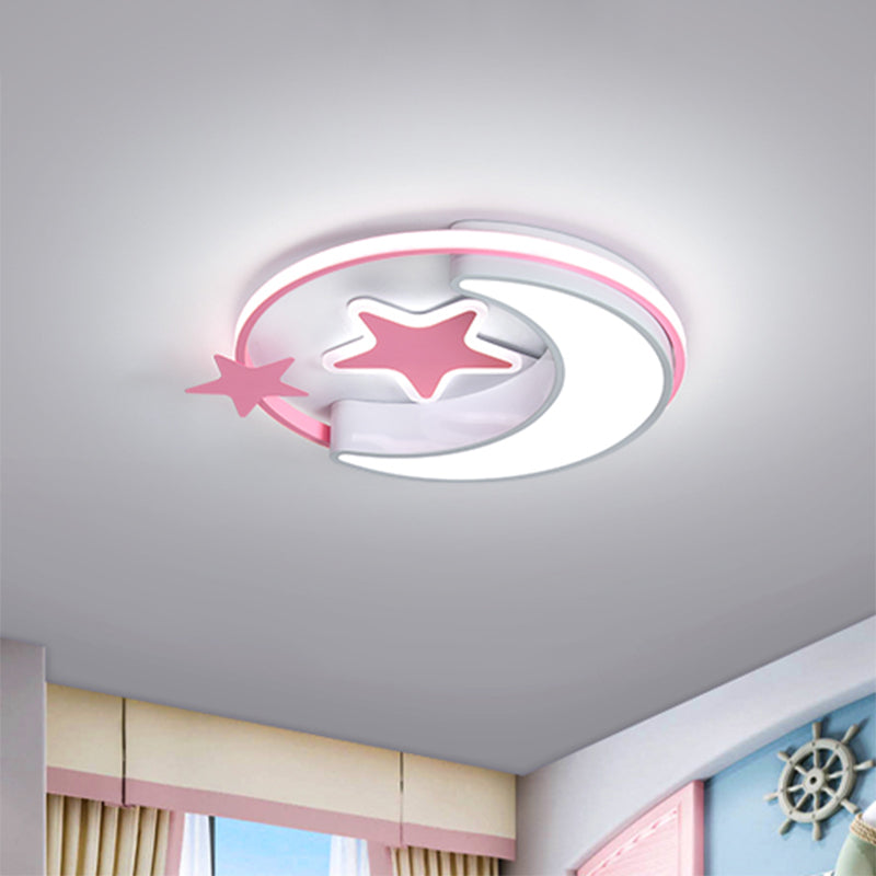 Nordic Led Ceiling Lamp For Children’s Bedroom With Star And Moon Design In Gold Pink Or Blue