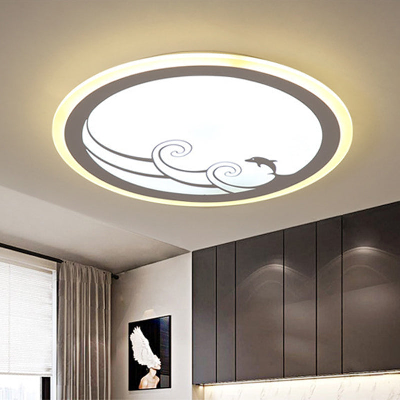 Nordic Led Dolphin Pattern Flush Light - Acrylic Shade Warm/White White /