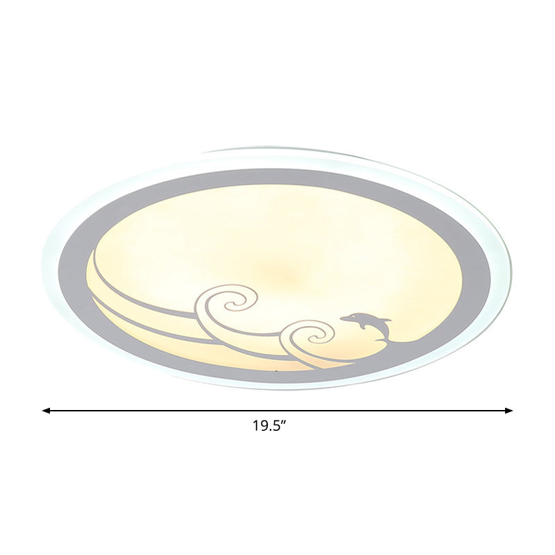 Nordic Led Dolphin Pattern Flush Light - Acrylic Shade Warm/White