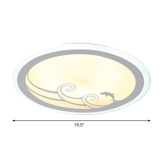 Nordic Led Dolphin Pattern Flush Light - Acrylic Shade Warm/White