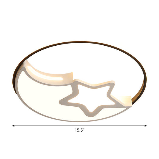 Nordic Led Flushmount Lamp - White - Black Moon And Star Design Acrylic Shade In Warm/White Light