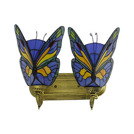 Butterfly Sconce Stained Glass Rustic Vanity Lighting With 2 Lights In Brass For Lodge Décor