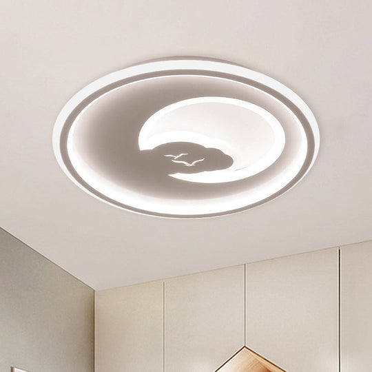 Modern Led Bedroom Light: White/Pink Flush Mount Ceiling Fixture With Moon Acrylic Shade White