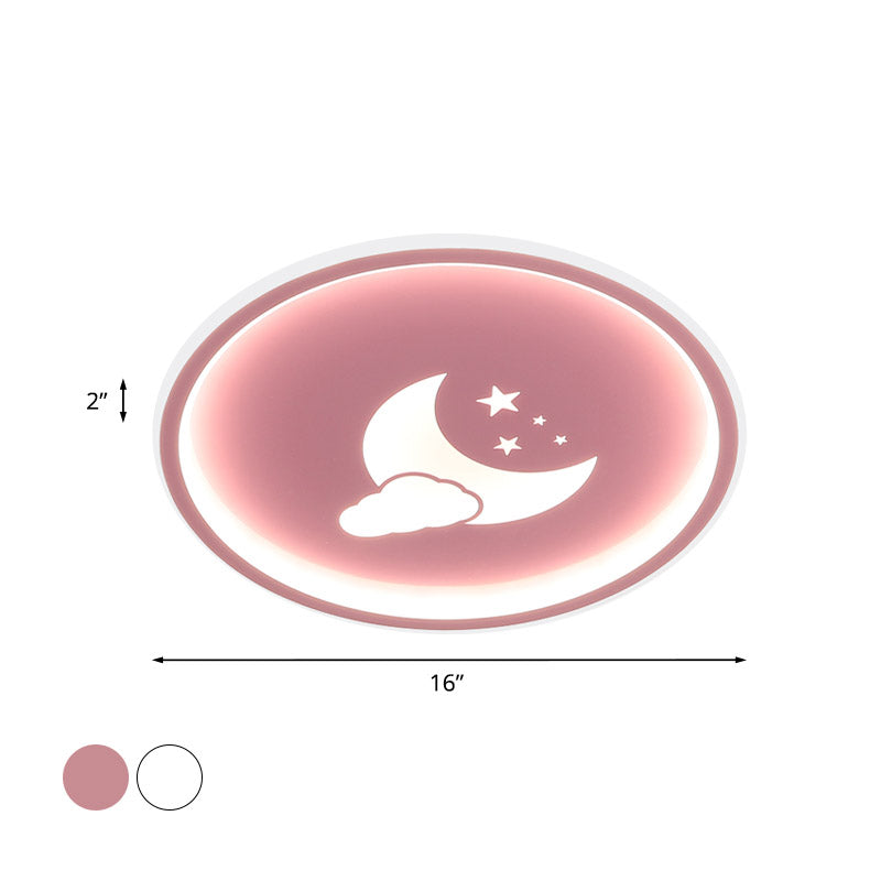 Contemporary Moon And Star Pink/White Round Acrylic Led Ceiling Light