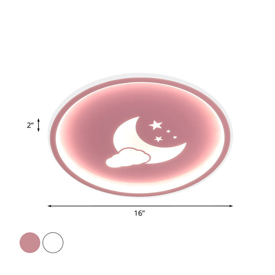 Contemporary Moon And Star Pink/White Round Acrylic Led Ceiling Light