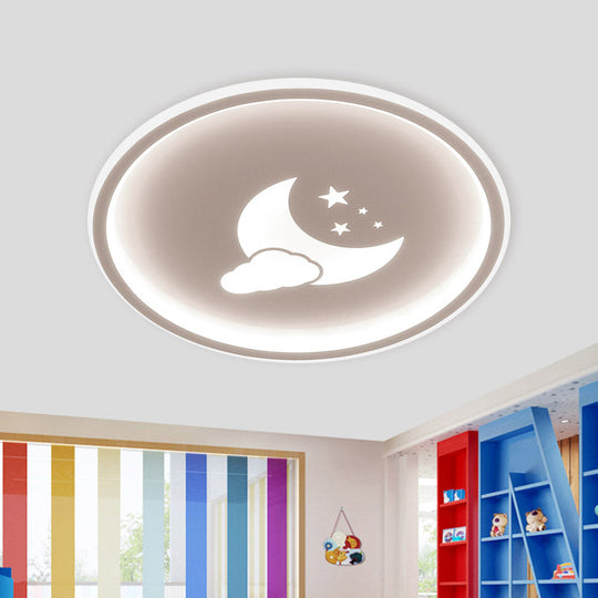 Contemporary Moon And Star Pink/White Round Acrylic Led Ceiling Light White