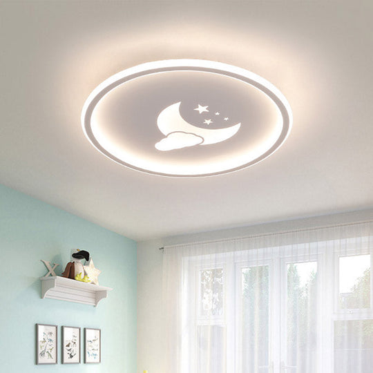 Contemporary Moon And Star Pink/White Round Acrylic Led Ceiling Light