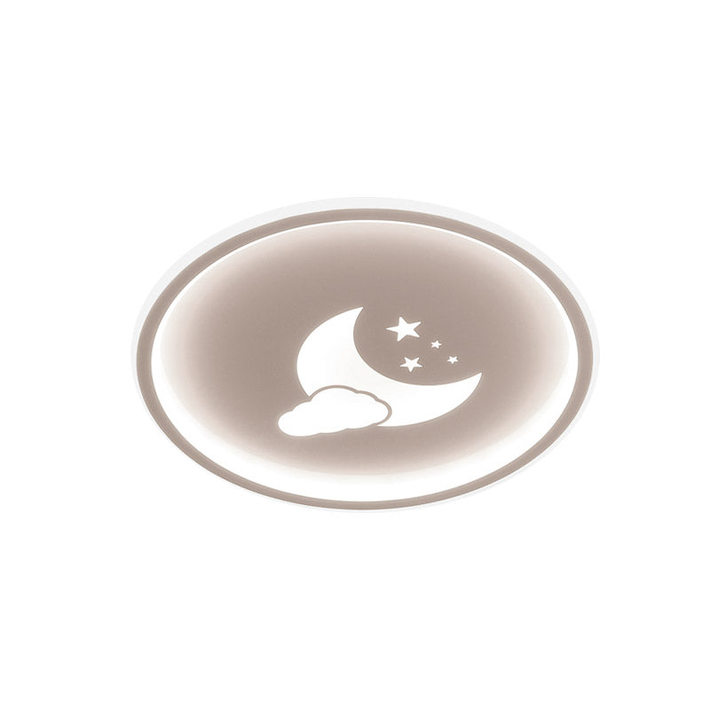 Contemporary Moon And Star Pink/White Round Acrylic Led Ceiling Light