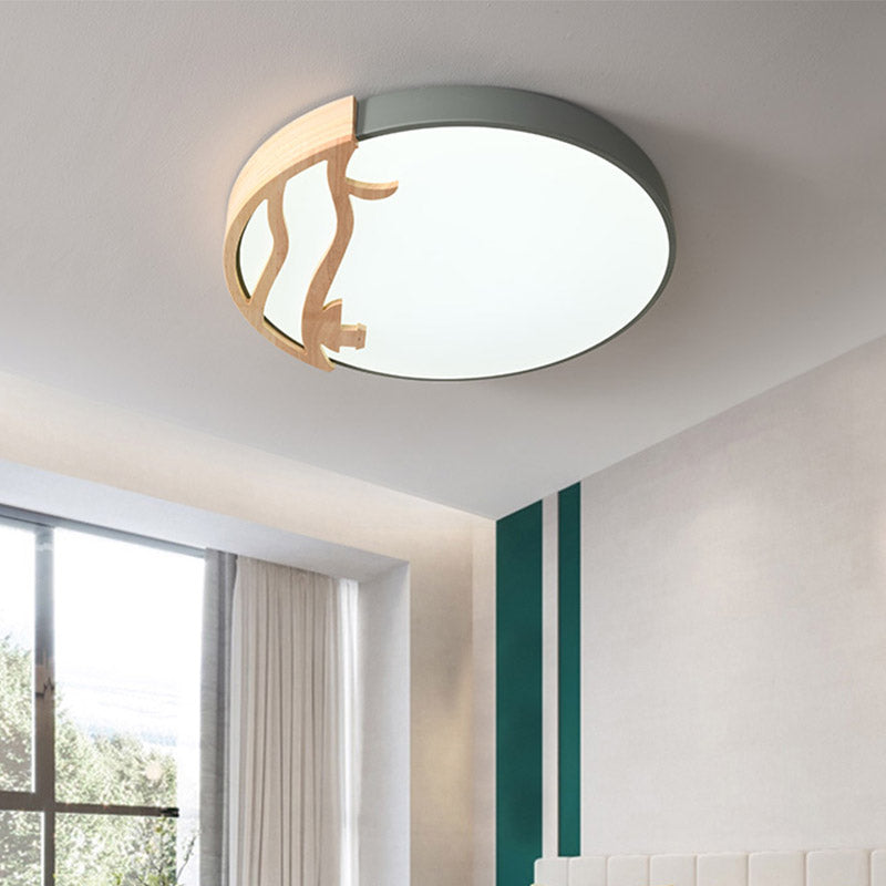 Modern Drum Flush Mount Lamp - Acrylic Led Bedroom Ceiling Light In Green/Gray/White Green