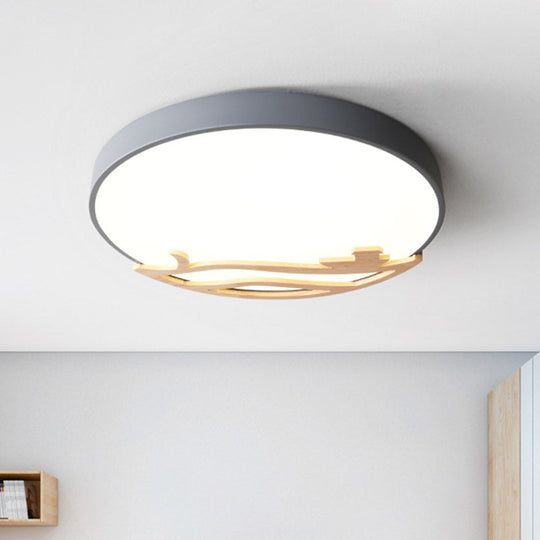 Modern Drum Flush Mount Lamp - Acrylic Led Bedroom Ceiling Light In Green/Gray/White Grey