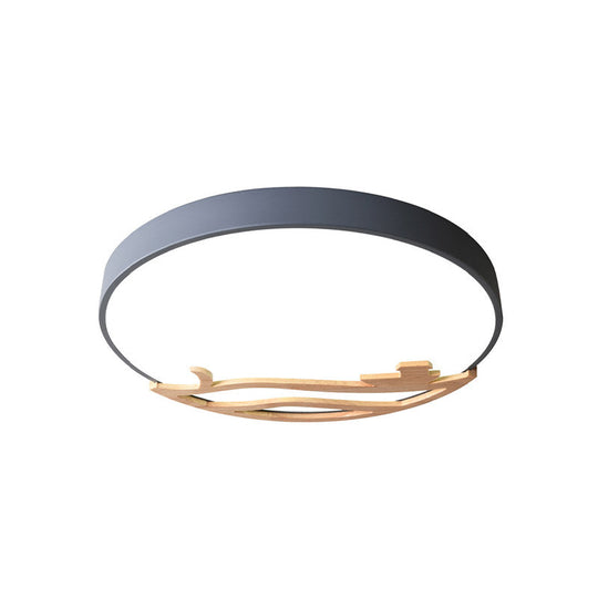 Modern Drum Flush Mount Lamp - Acrylic Led Bedroom Ceiling Light In Green/Gray/White