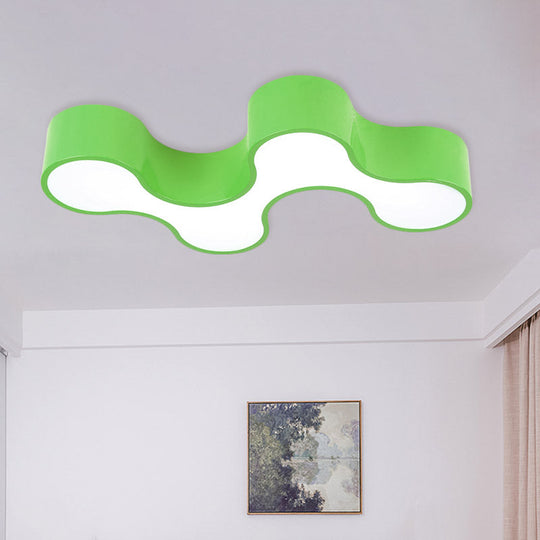 Kids Bedroom Acrylic Geometric Cartoon Led Flushmount Light In Green/Yellow/Blue Green