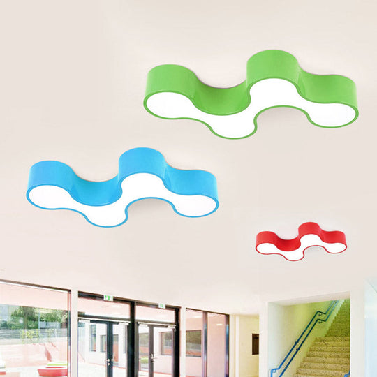 Kid’s Bedroom Acrylic Geometric Cartoon Led Flushmount Light In Green/Yellow/Blue