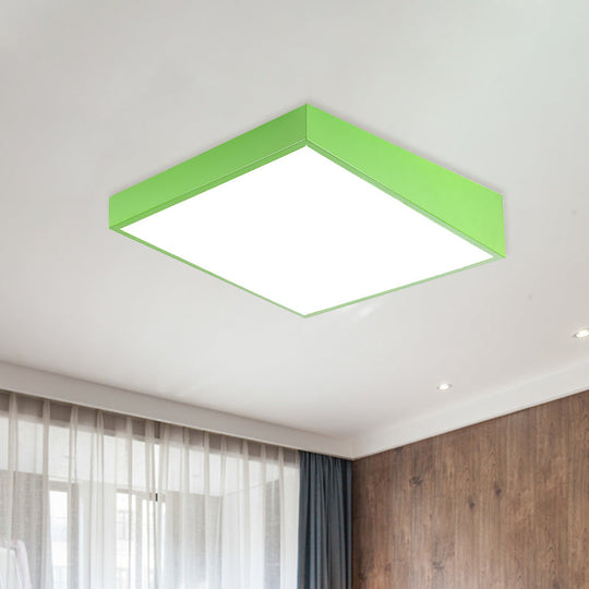 Colorful Square Led Flush Mount Ceiling Light For Kindergarten Green