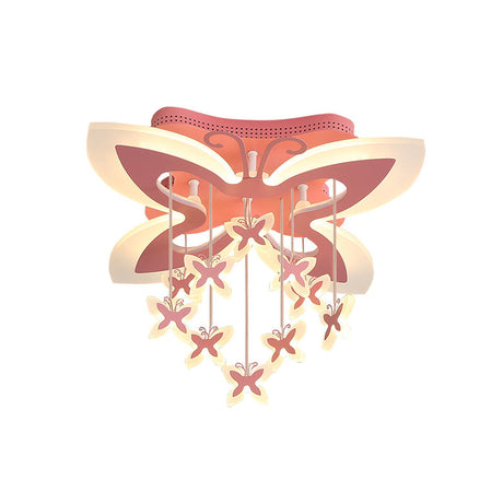 Led Bedroom Flush Light: Pink Ceiling Mounted Fixture With Butterfly Acrylic Shade In Warm/White