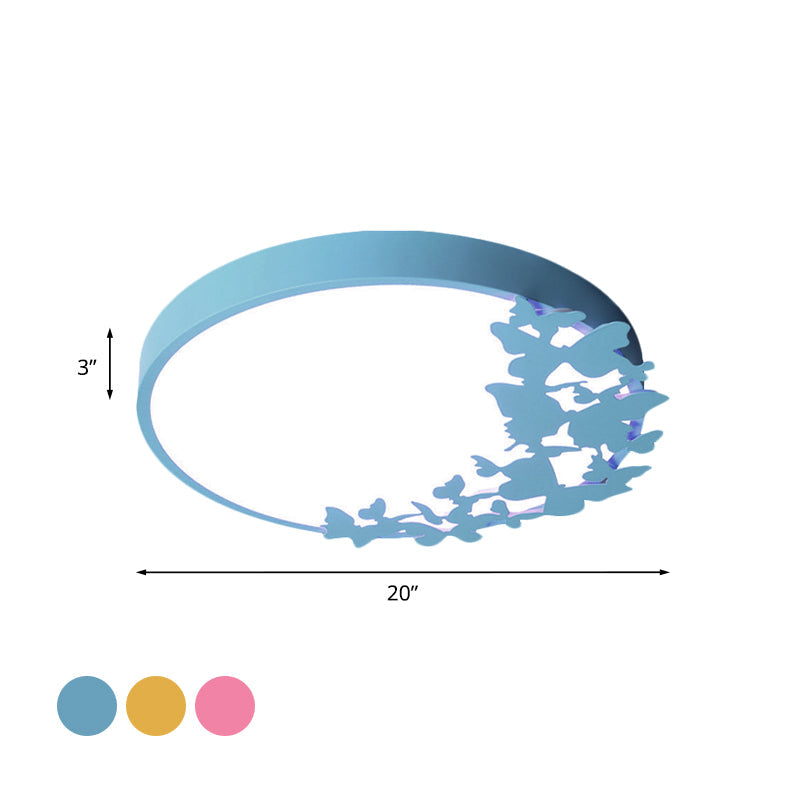 Contemporary Led Drum Ceiling Light Fixture In Pink/Blue/Yellow - Brighten Your Bedroom With Flush