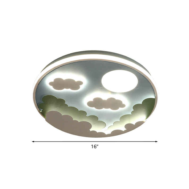 Cartoon Blue Led Flush Mount Nursery Ceiling Lamp With Cloud And Moon Acrylic Shade