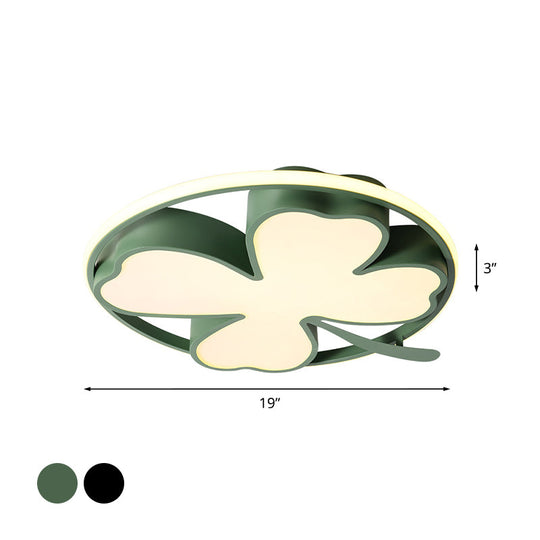 Contemporary Clover Bedroom Flushmount Led Ceiling Light In Black/Green