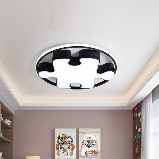 Modern Black Jigsaw Led Ceiling Light Fixture For Bedroom - Warm/White Acrylic Flush Mount / Warm