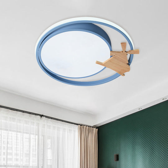 Contemporary Led Bedroom Flush Light With Acrylic Shade & Rainbow Bridge/Windmill/Carrot Décor Blue
