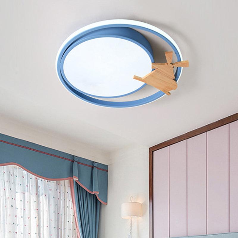 Contemporary Led Bedroom Flush Light With Acrylic Shade & Rainbow Bridge/Windmill/Carrot Décor