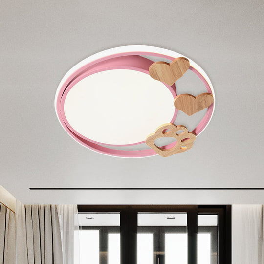 Contemporary Led Bedroom Flush Light With Acrylic Shade & Rainbow Bridge/Windmill/Carrot Décor Pink