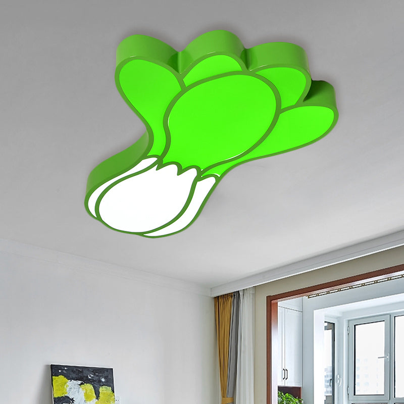 Kids Room Cartoon Vegetable Ceiling Mount Led Flush Light In White / F