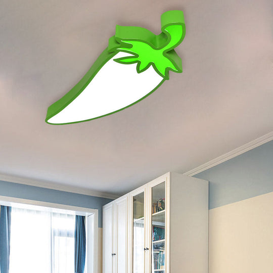 Kids Room Cartoon Vegetable Ceiling Mount Led Flush Light In White