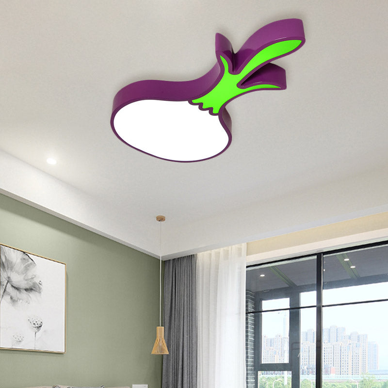 Kids Room Cartoon Vegetable Ceiling Mount Led Flush Light In White