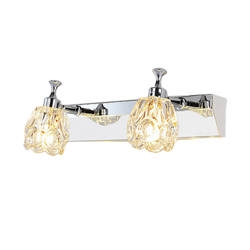 Chrome Vanity Light Fixture With Minimal Crystal Flower Sconce Warm/White