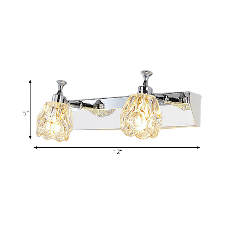 Chrome Vanity Light Fixture With Minimal Crystal Flower Sconce Warm/White