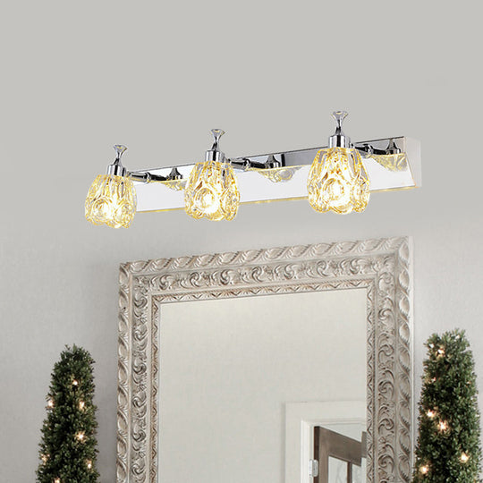 Chrome Vanity Light Fixture With Minimal Crystal Flower Sconce Warm/White
