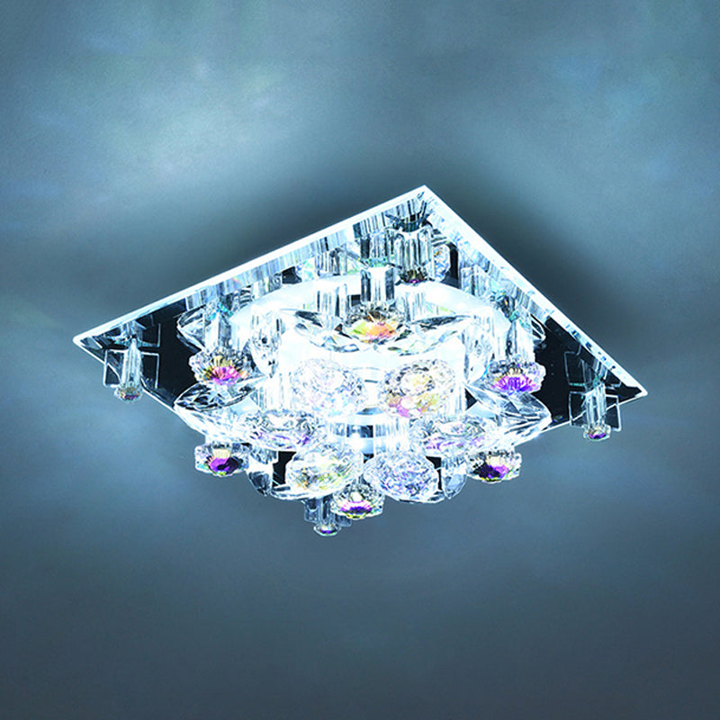 Clear Crystal 5-Light Flush Mount With Flower Shade - Minimal Design