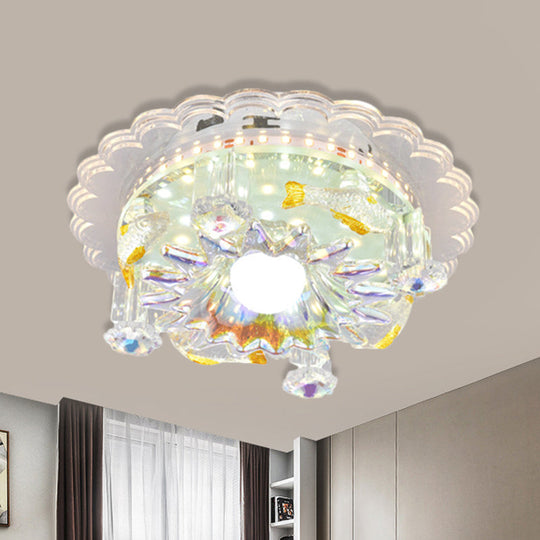 Clear Crystal 5-Light Flush Mount With Flower Shade - Minimal Design / Round