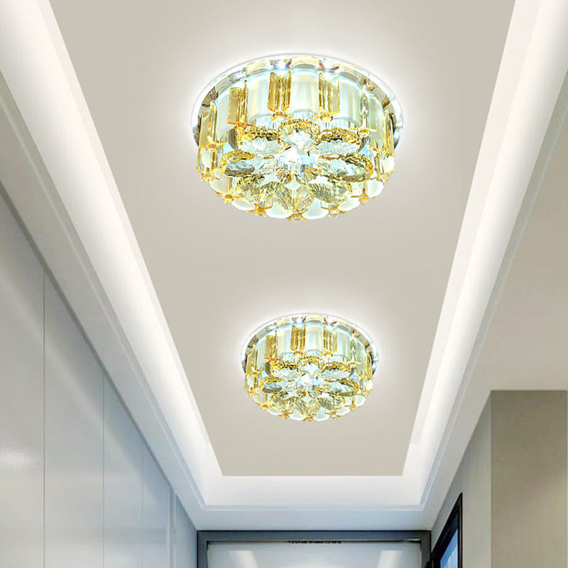 Modern Led Flush Mount Ceiling Light With Amber Crystal Flower Design