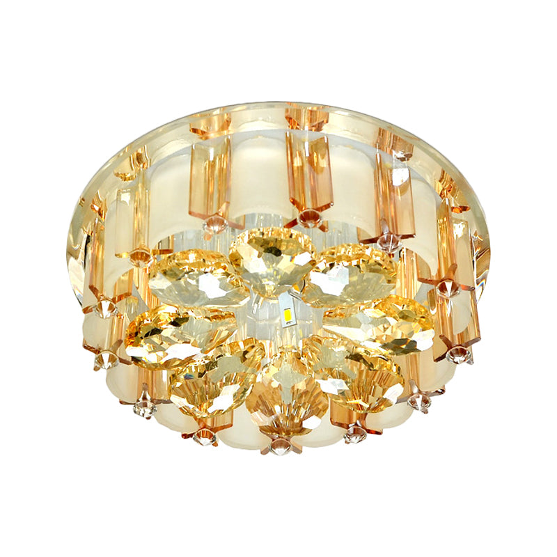 Modern Led Flush Mount Ceiling Light With Amber Crystal Flower Design