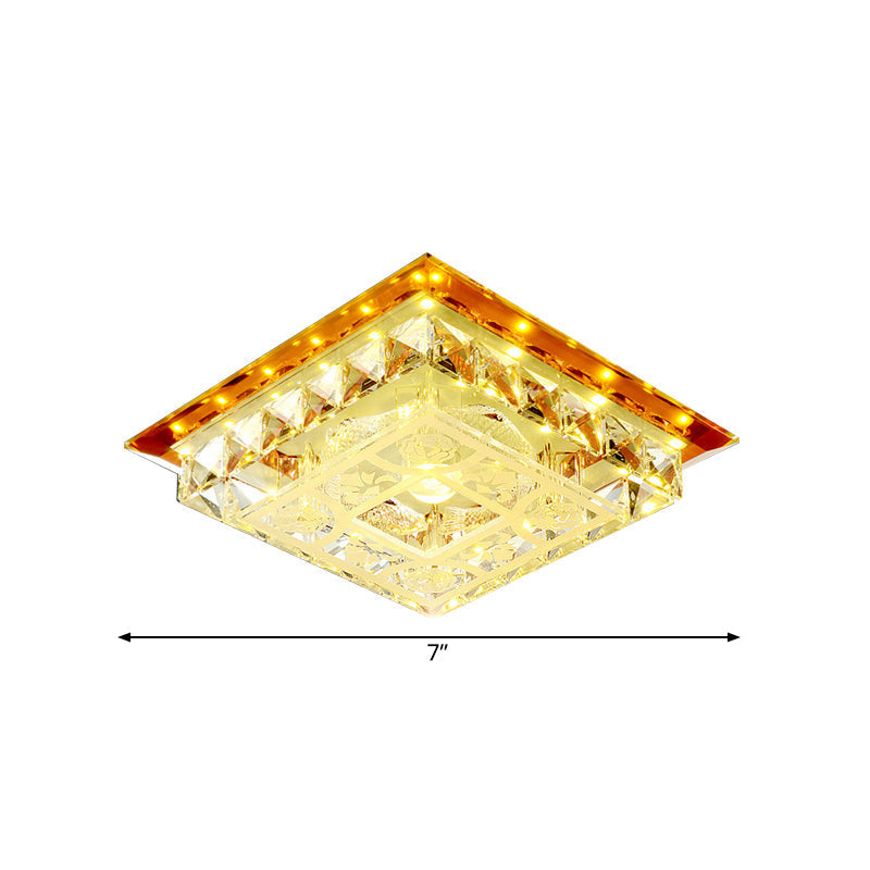 Modern Led Crystal Flush Ceiling Light Fixture In Tan - Square Block Design With Warm/White/Natural