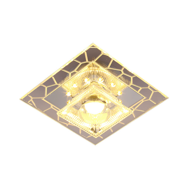 Modern White Square Flushmount Led Ceiling Light With Clear Prism Crystal For Corridors