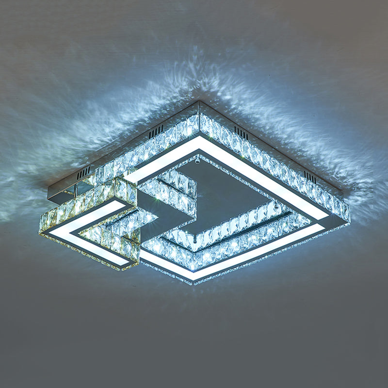 Modern Crystal Led Bedroom Flushmount Lighting In Chrome Finish
