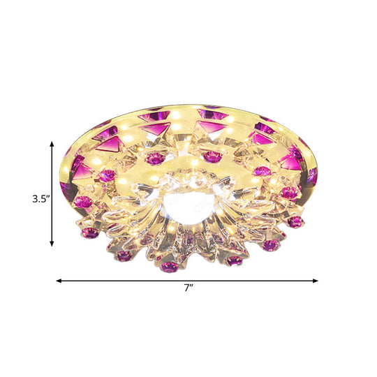 Modern Beveled Crystal Flower Flush Mount Led Ceiling Light Fixture In Purple - Perfect Hallway